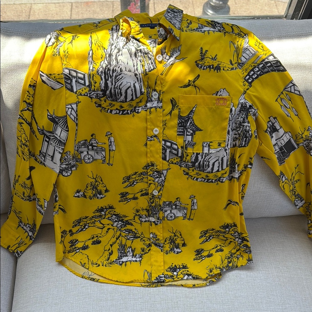 Katie Kime Yellow Graphic Button-Up Shirt